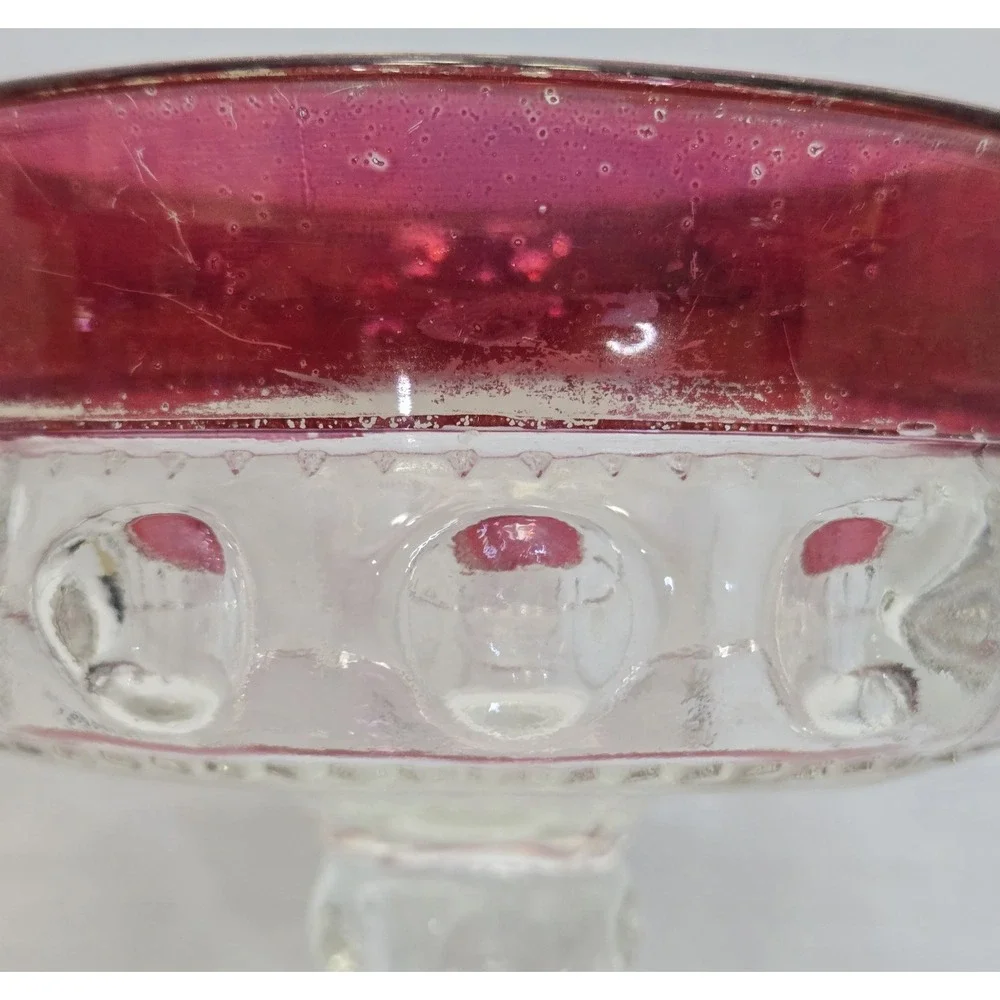 Vintage Indiana Glass King's Crown Ruby Flash Pedestal Compote Candy Dish Bowl